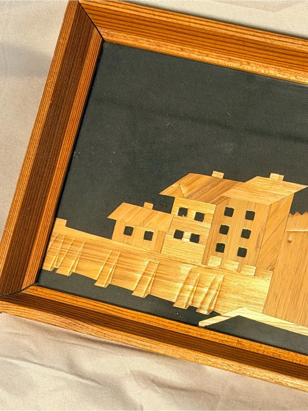 Vintage Polish Wood Marquetry Wall Art 1973 | Handcrafted Intarsia Cityscape |